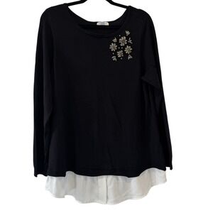 Charter Club Black Embellished Layered Look Sweater Top‎ 1X